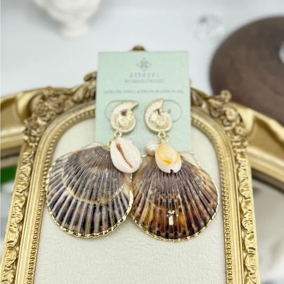 Atterri Genuine Shell & Freshwater Pearl Statement Earrings - Picture 4 of 8